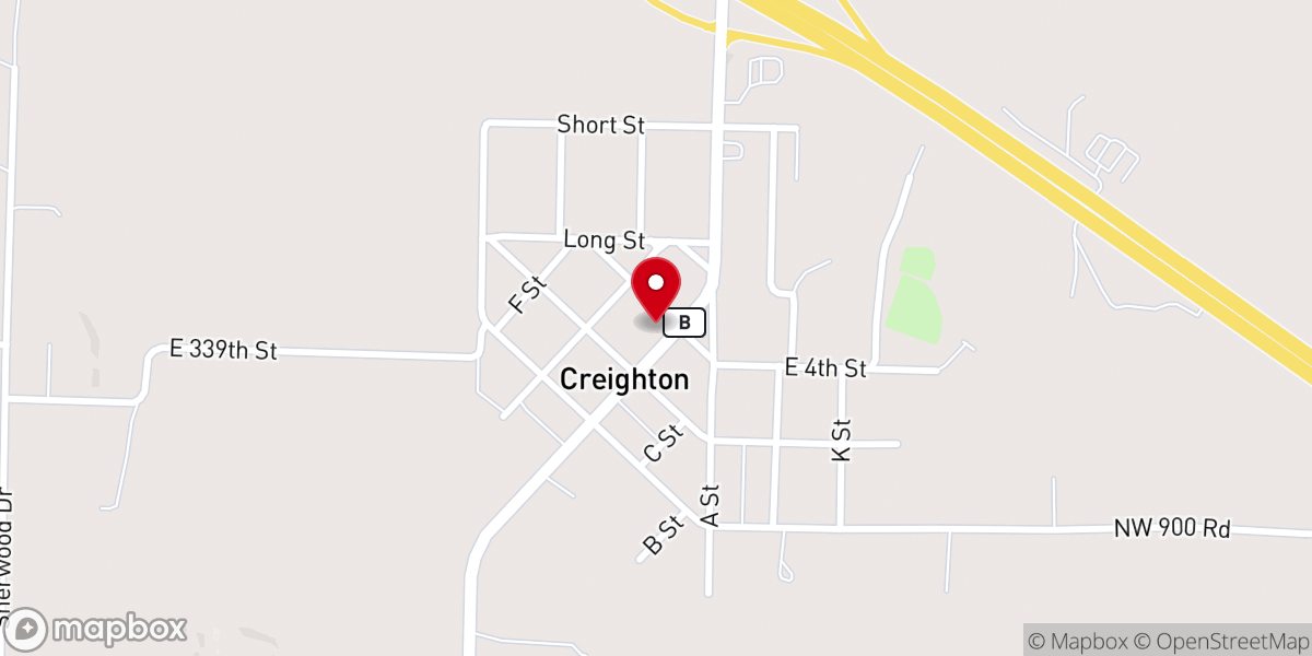 Map showing location of First Baptist Church of Creighton