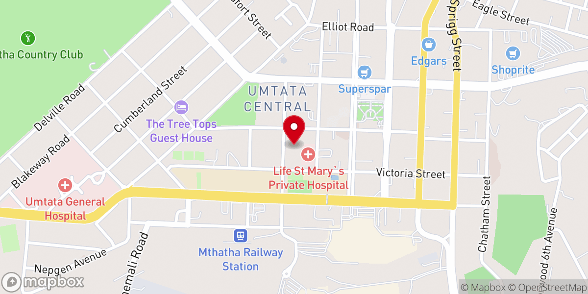 Map showing location of Catholic Diocese of Mthatha