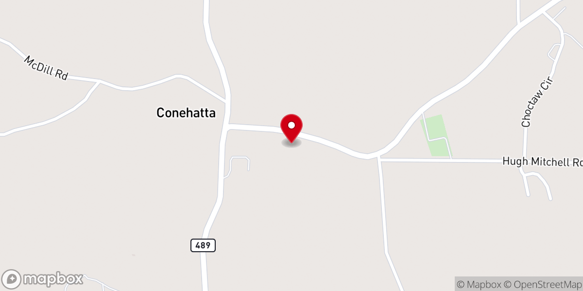 Map showing location of Conehatta Baptist Church