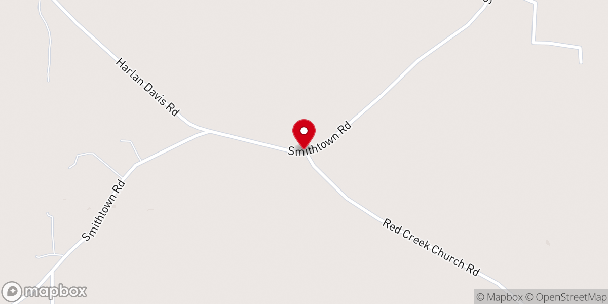 Map showing location of Red Creek Baptist Church