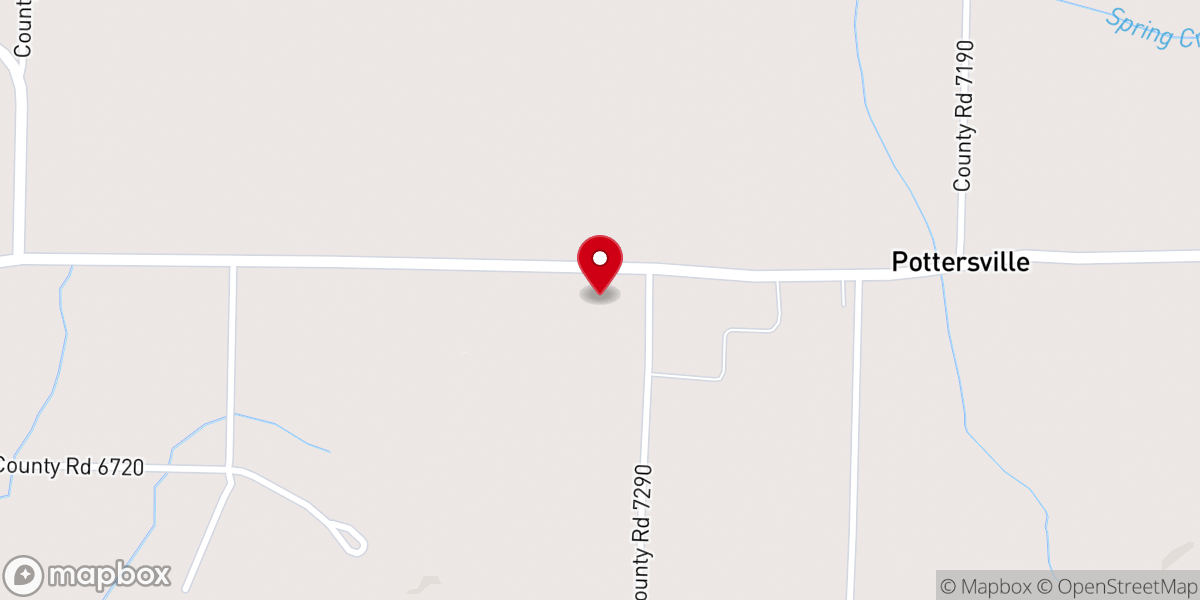 Map showing location of Pottersville Baptist Church