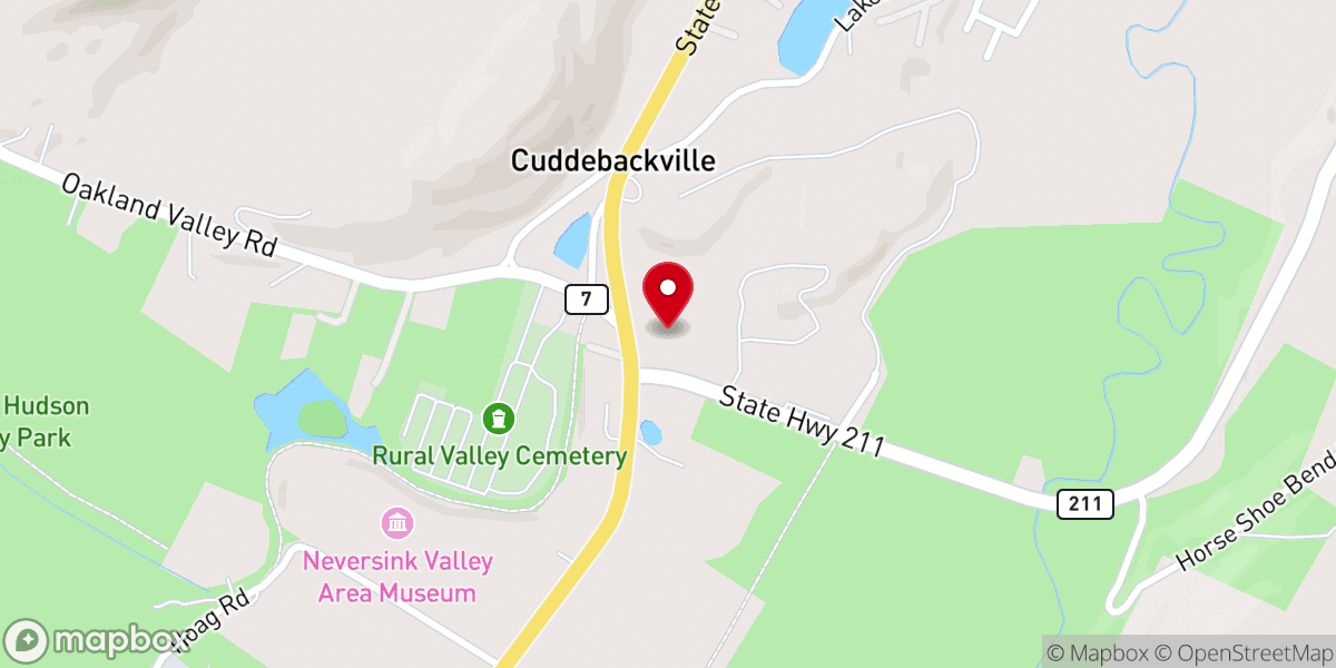 Map showing location of Cuddebackville Reformed Church