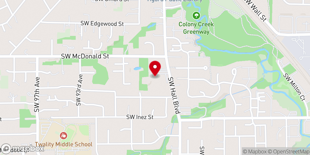 Map showing location of Hall Boulevard Baptist Church