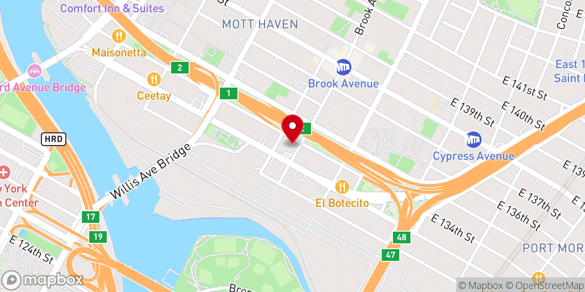 Map showing location of Bruckner Homeless Shelter