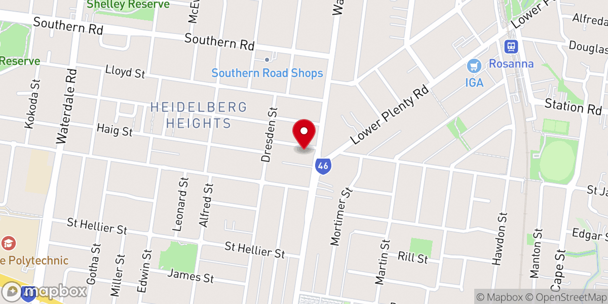 Map showing location of Rosanna Baptist Church
