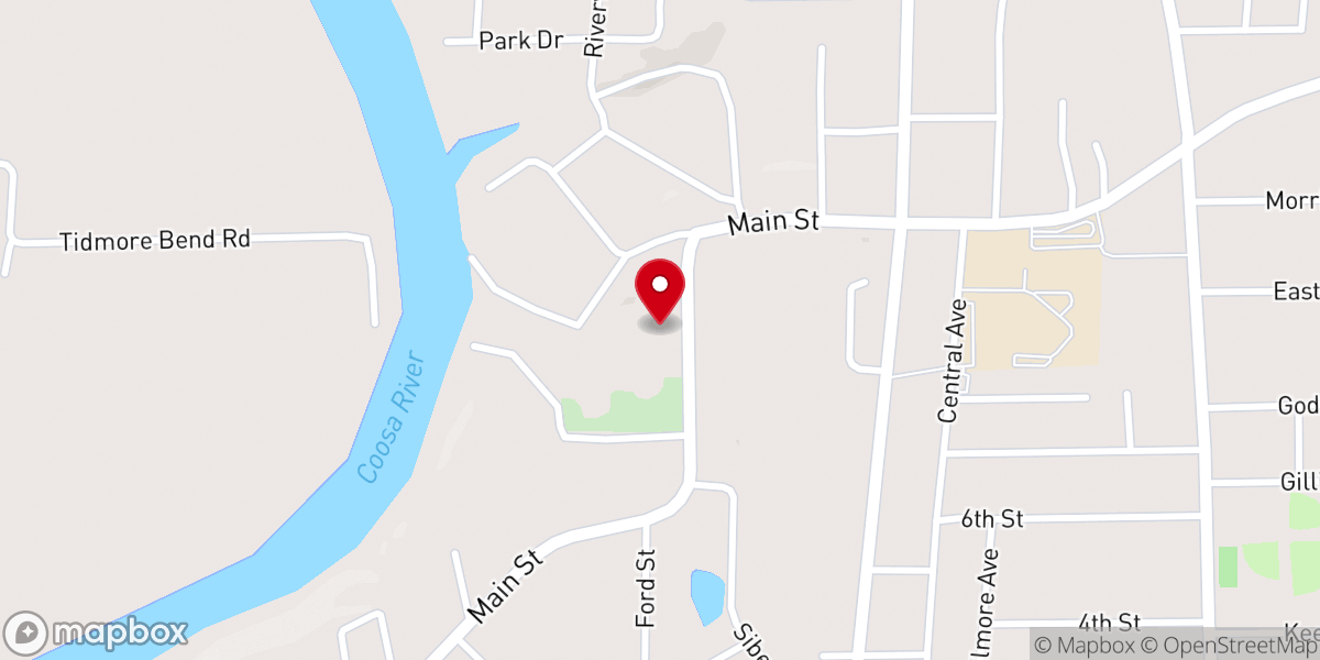Map showing location of First Baptist Church of Hokes Bluff