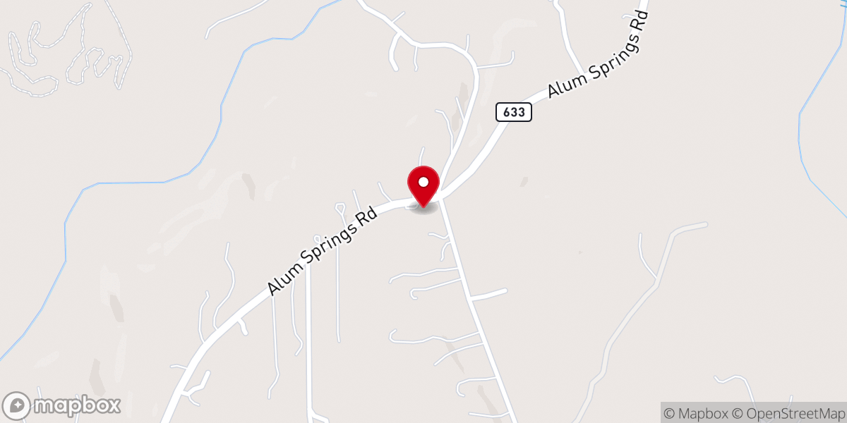 Map showing location of Alum Spring Baptist Church