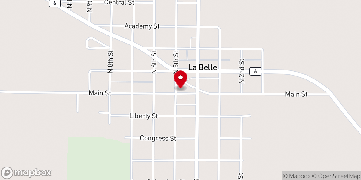 Map showing location of MT. OLIVE BAPTIST CHURCH MAIN ST. LA BELLE, MO.