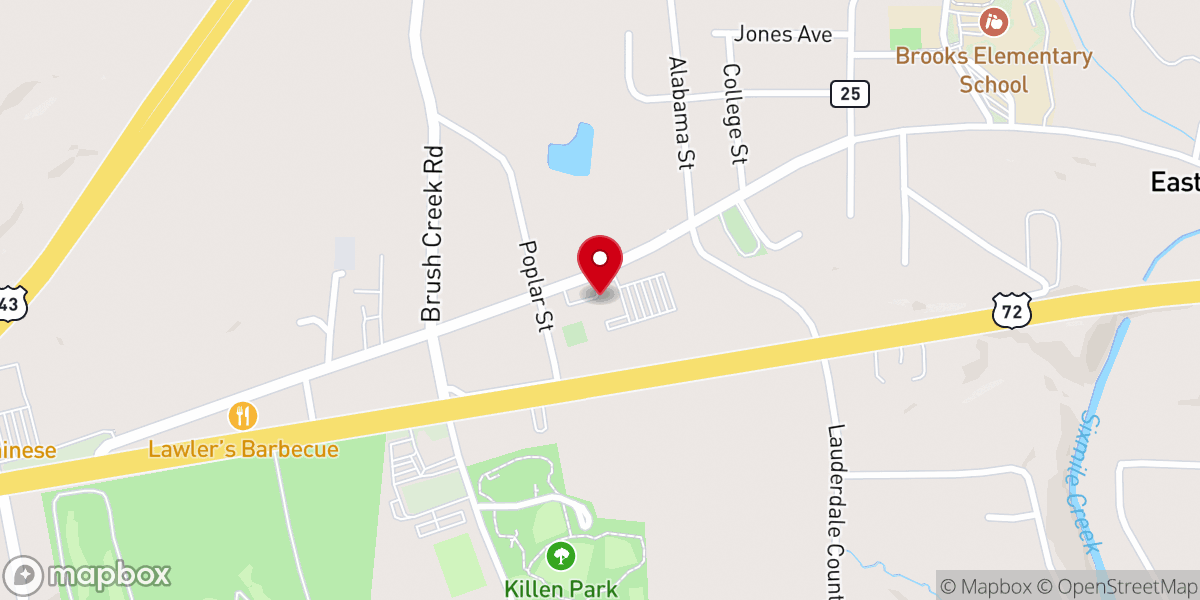 Map showing location of First Baptist Killen