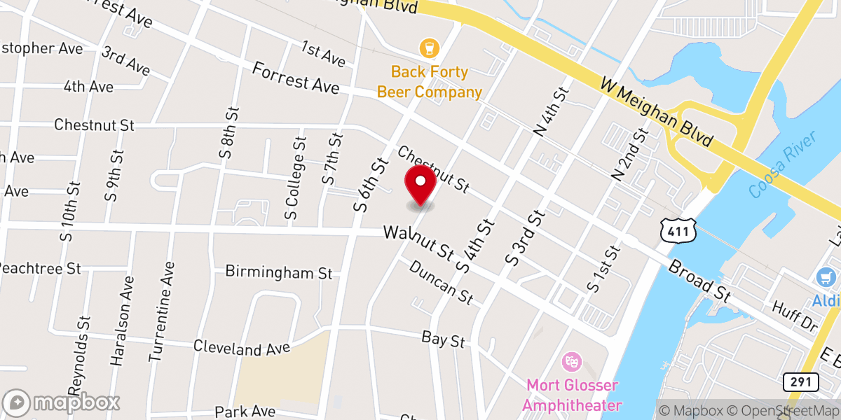 Map showing location of First Baptist Church of Gadsden