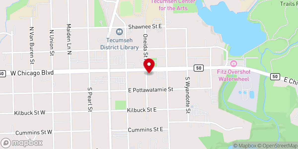 Map showing location of Tecumseh Area Historical Museum