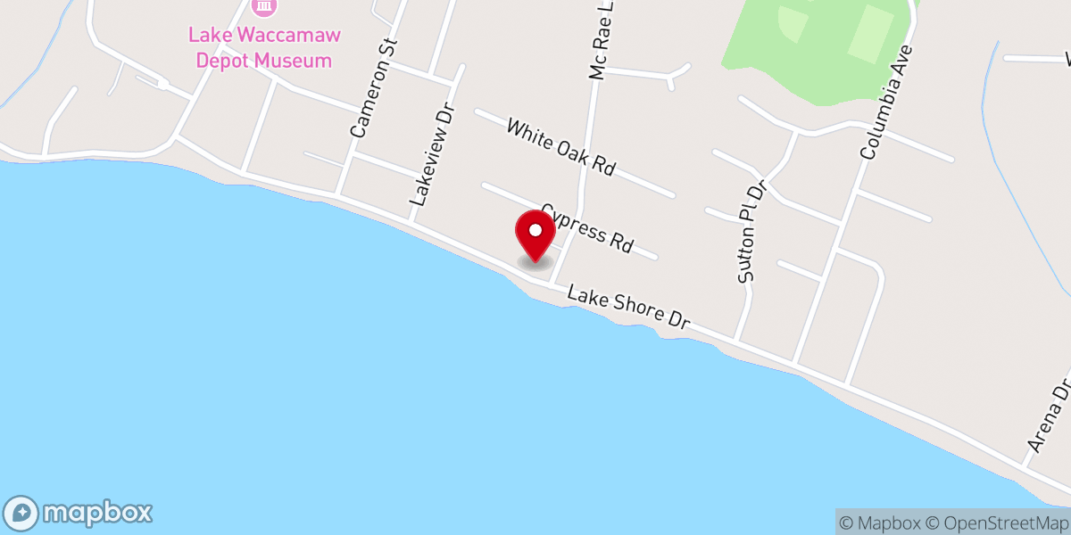 Map showing location of Lake Waccamaw Methodist Church