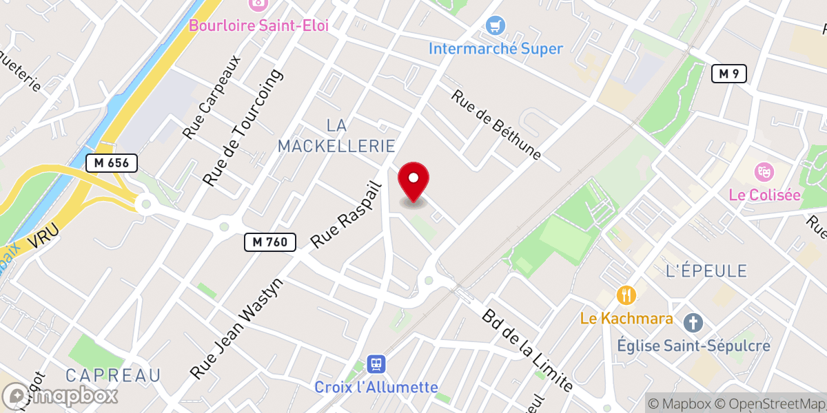 Map showing location of Église catholique Saint-Vincent-de-Paul à Roubaix