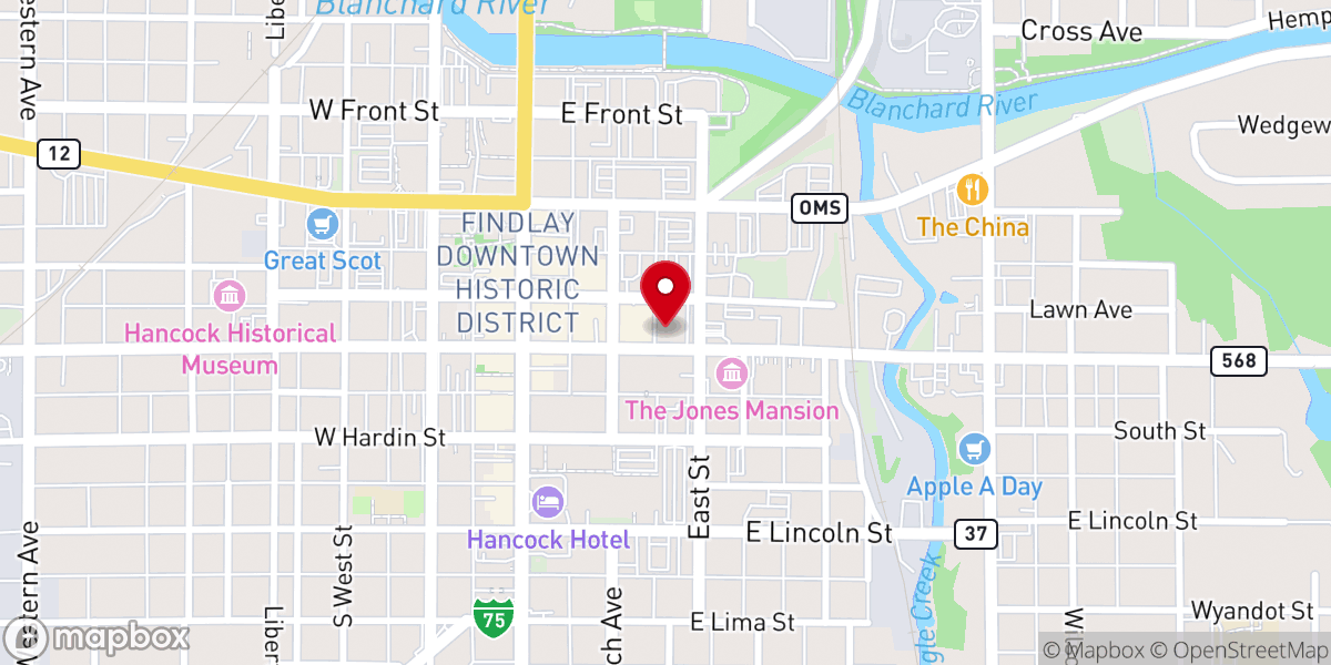 Map showing location of St Paul's Church Findlay