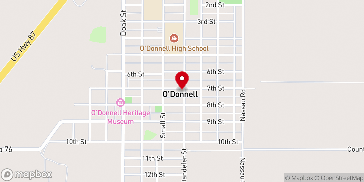 Map showing location of First Baptist Church O'Donnell, TX