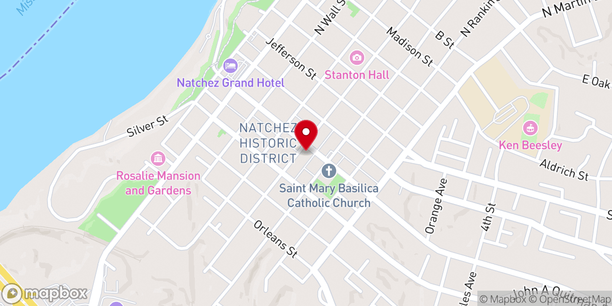 Map showing location of Visit Natchez Admin Office