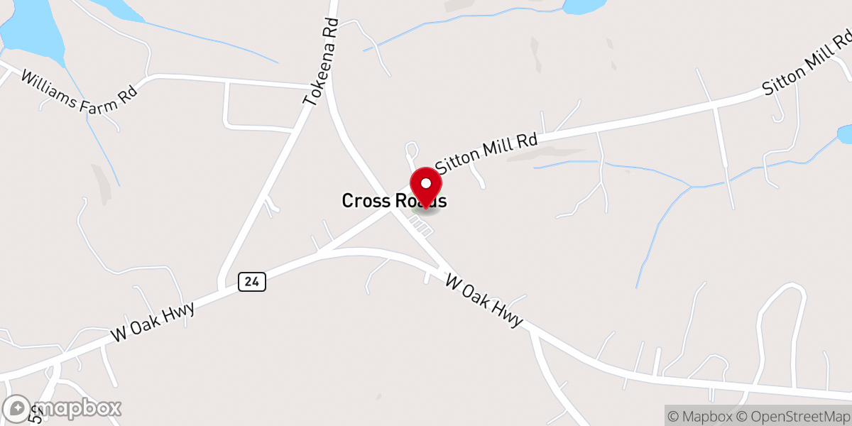 Map showing location of Cross Roads Baptist Church