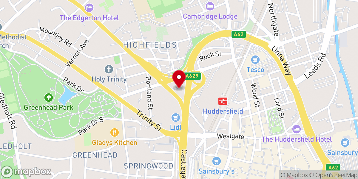 Map showing location of St Patrick's Church, Huddersfield