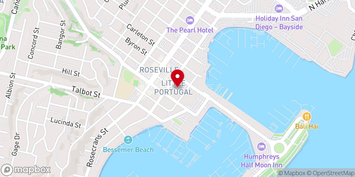 Map showing location of United Portuguese S.E.S. Hall of San Diego