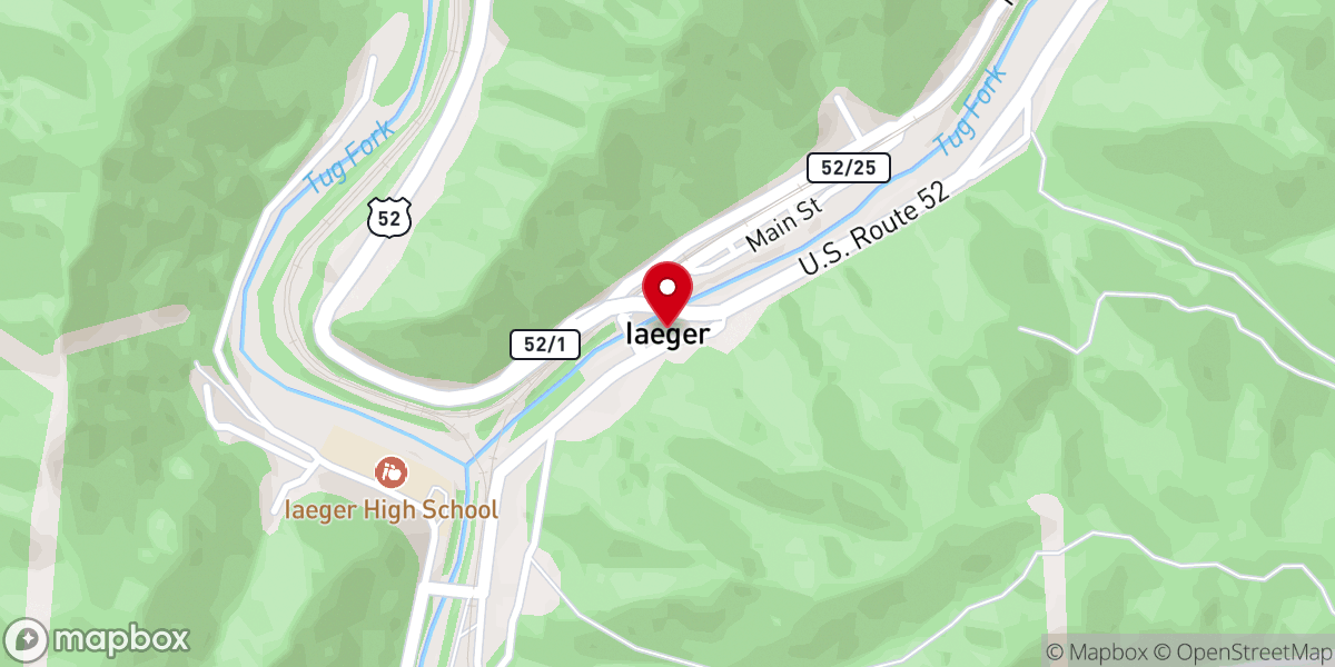 Map showing location of Iaeger Baptist Church