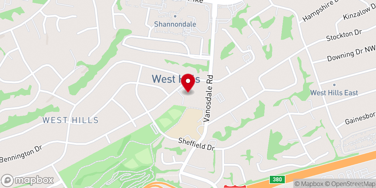 Map showing location of West Hills Presbyterian Church