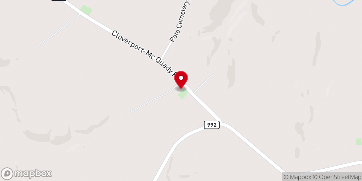 Map showing location of New Clover Creek Baptist Church