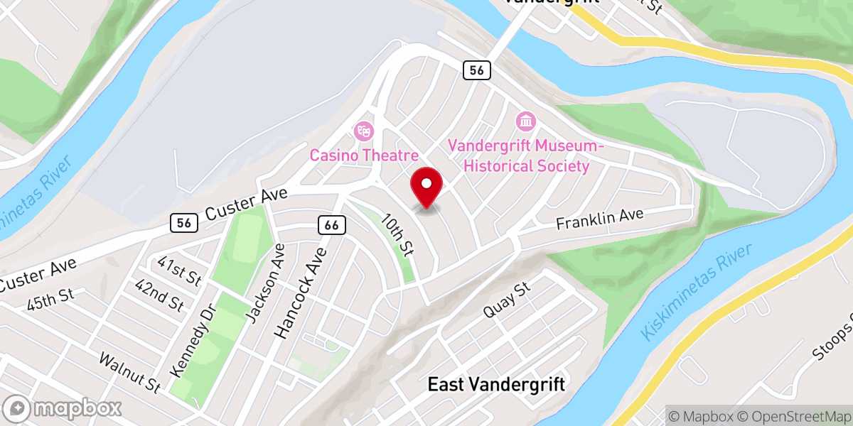Map showing location of Vandergrift Presbyterian Church