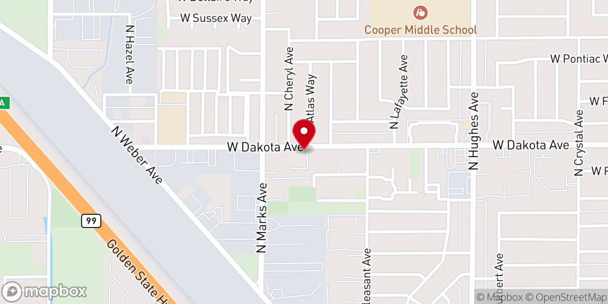 Map showing location of North Fresno Assembly Of God