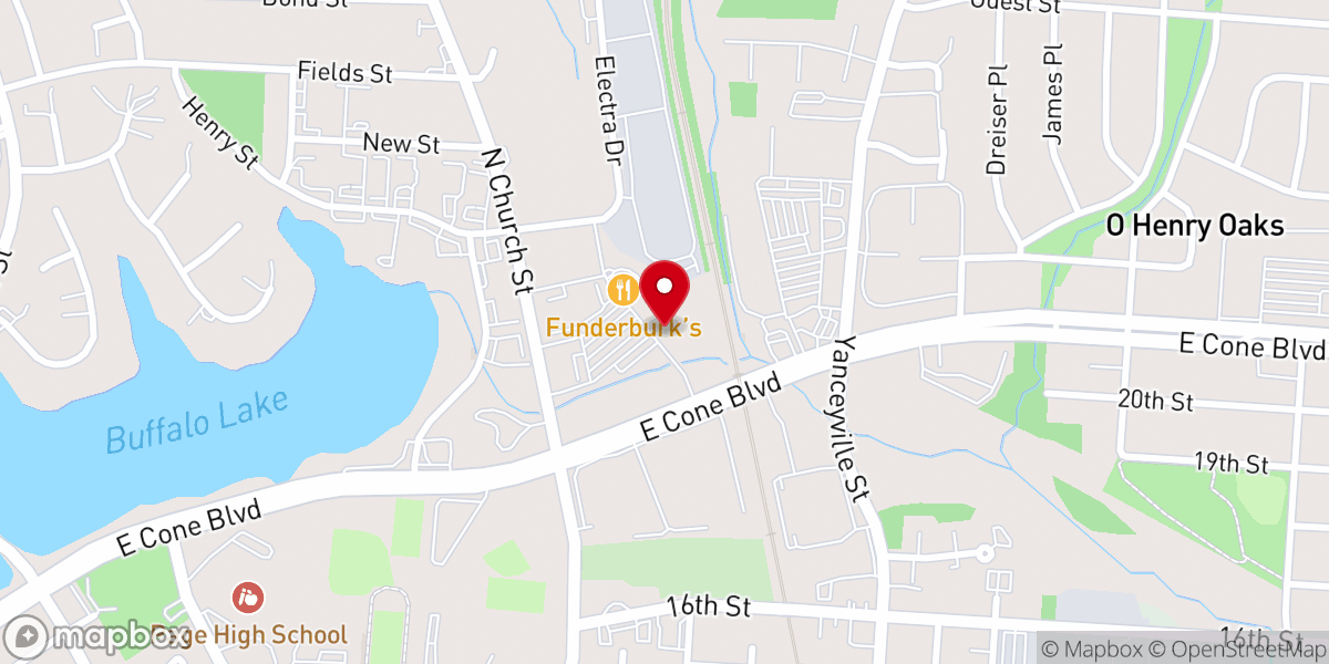Map showing location of Greensboro Batting Center