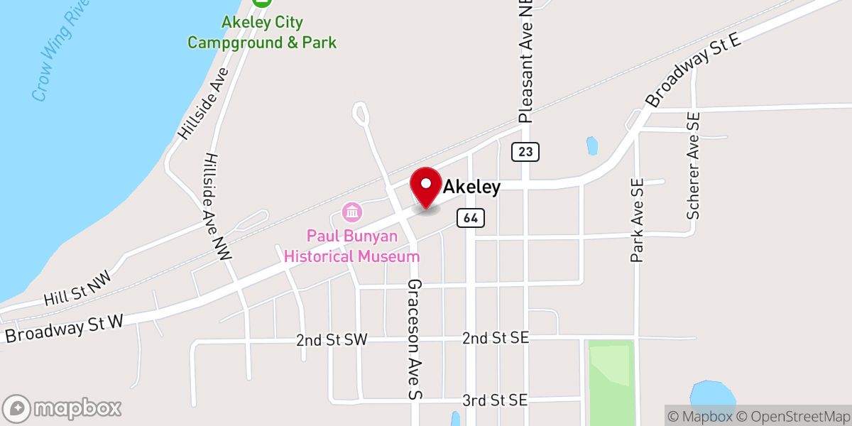 Map showing location of City of Akeley