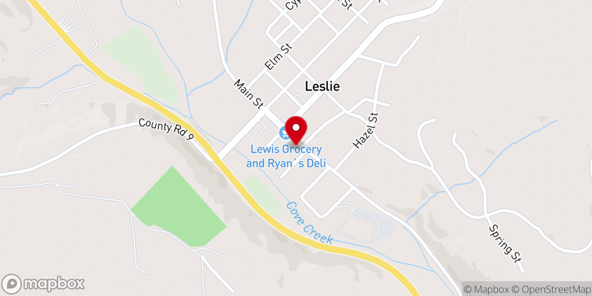 Map showing location of Leslie City Hall