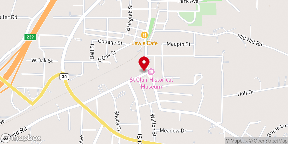 Map showing location of St Clair United Methodist Church
