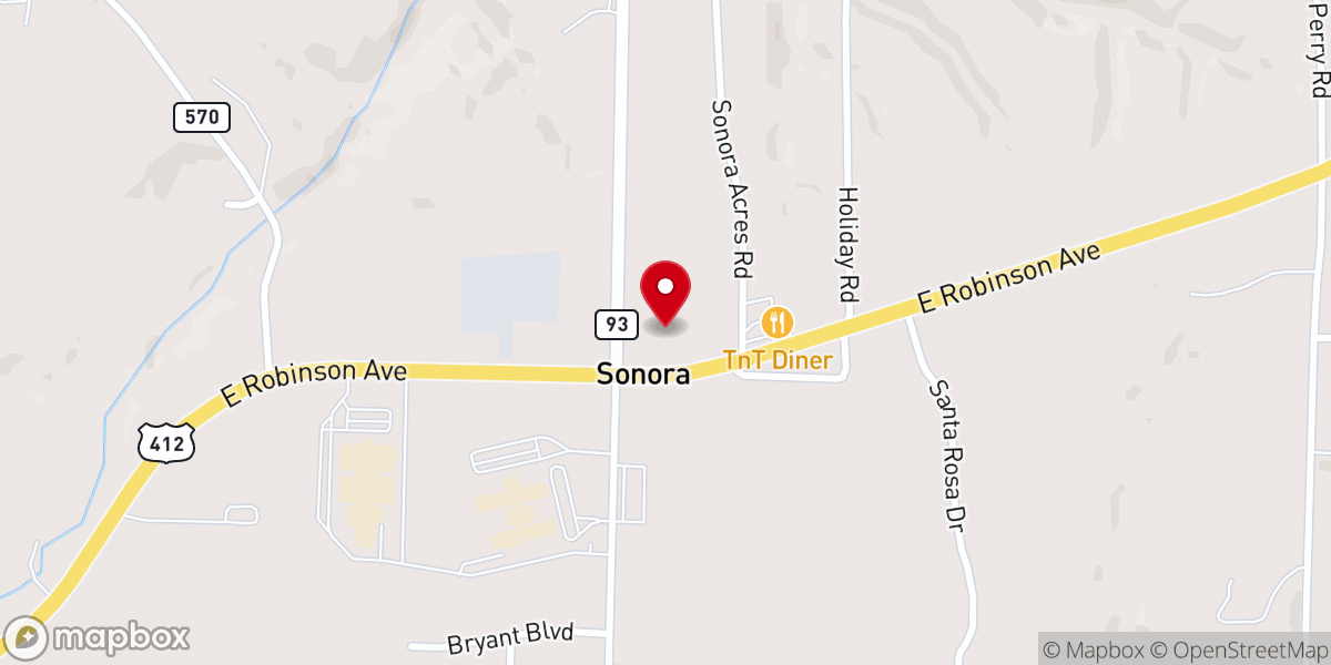 Map showing location of Sonora Baptist Church