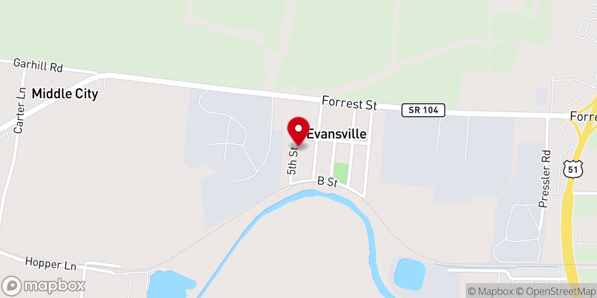 Map showing location of Evansville Baptist Church