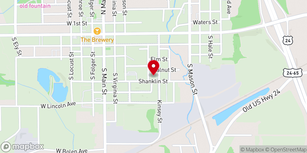 Map showing location of Southside Baptist Church
