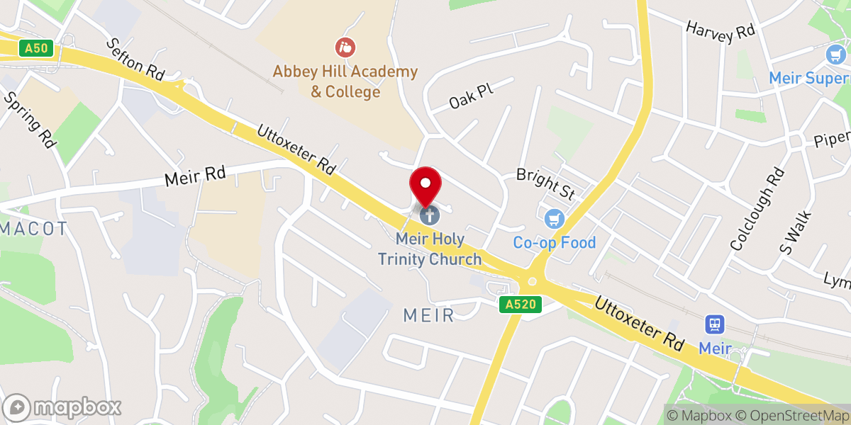 Map showing location of Meir Holy Trinity Church