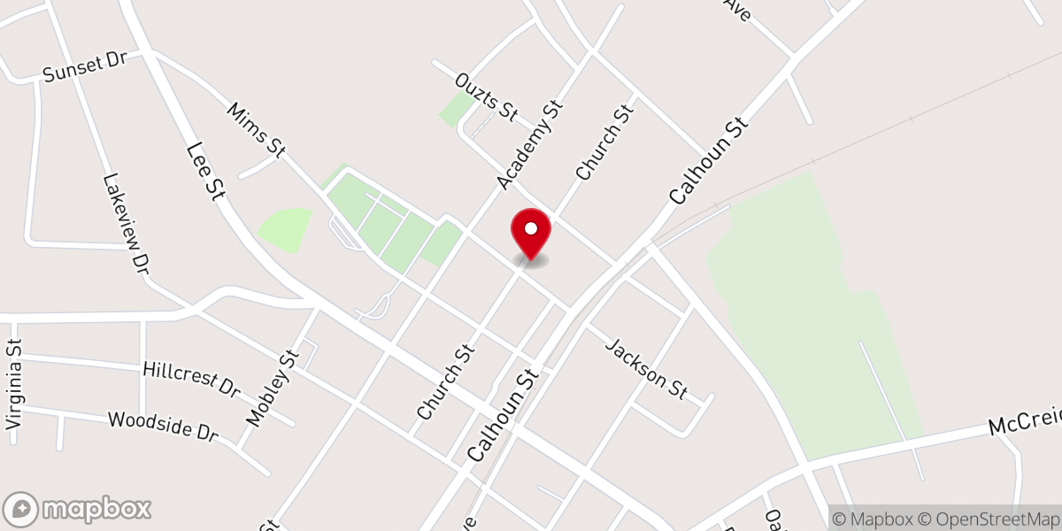 Map showing location of Johnston First Baptist Church