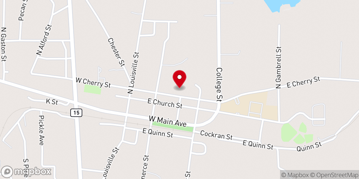 Map showing location of Ackerman Baptist Church