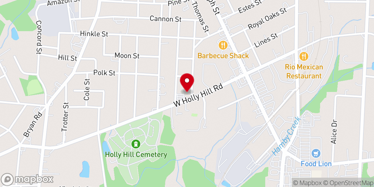 Map showing location of Holly Hill Wesleyan Church