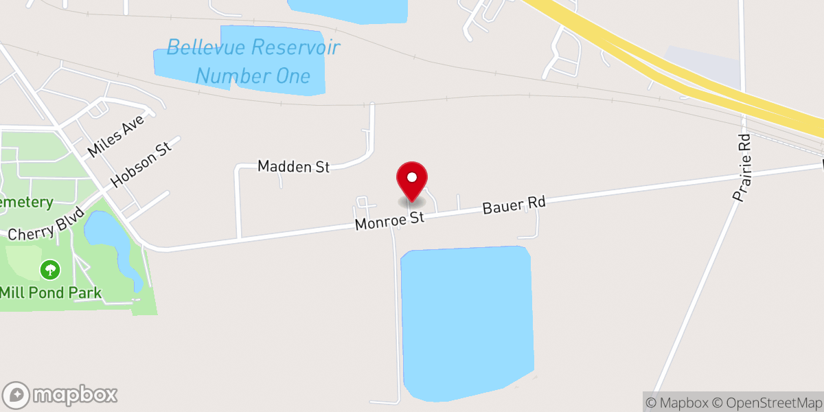 Map showing location of Bellevue Alliance Church