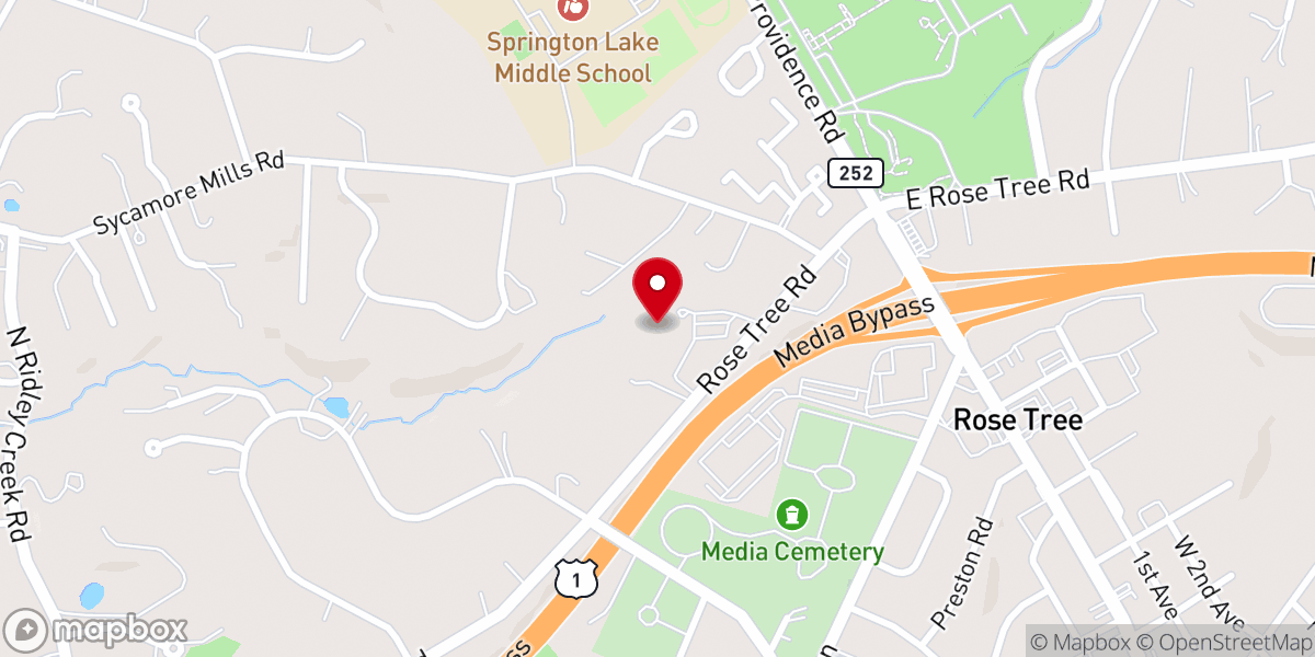 Map showing location of Unitarian Universalist Church of Delaware County