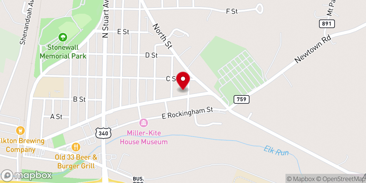 Map showing location of Elk Run Evangelical Church