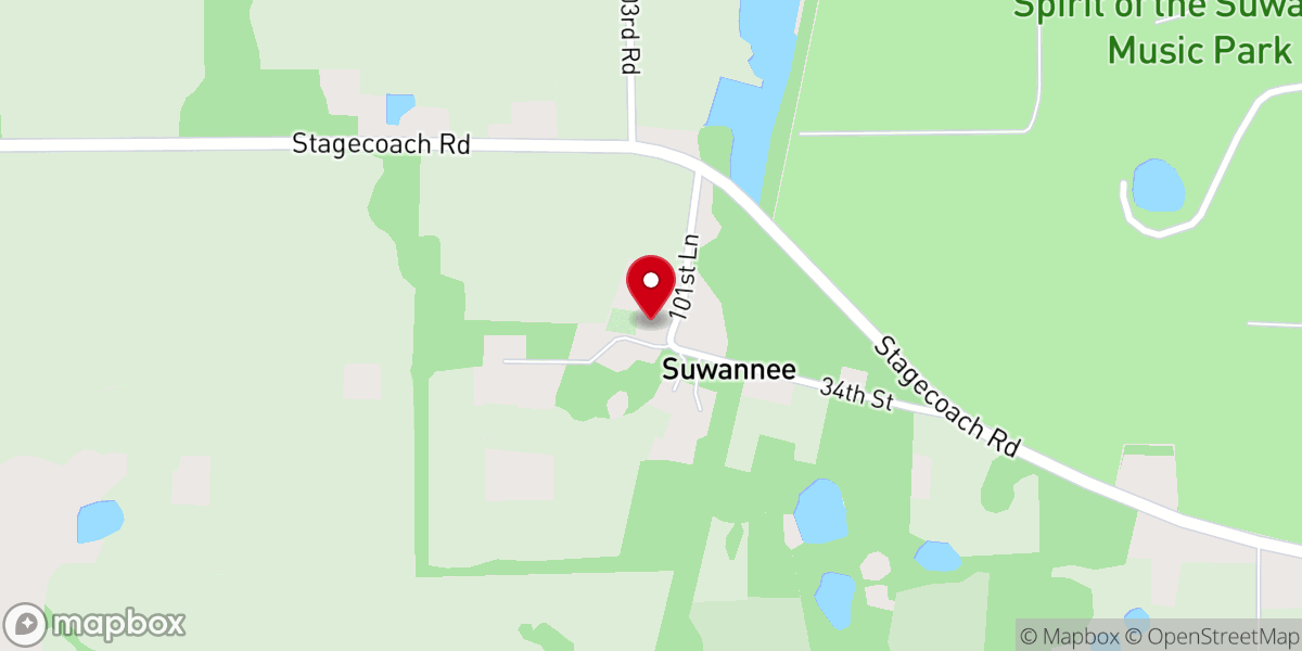 Map showing location of Suwannee Station Baptist Church