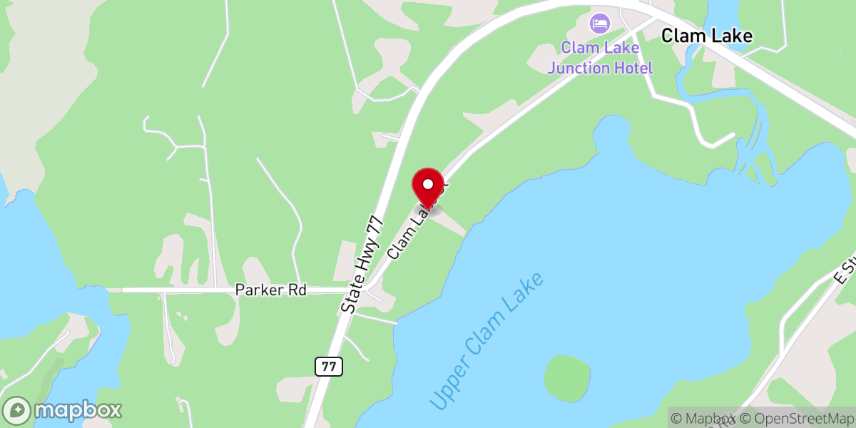 Map showing location of Clam Lake Community Center