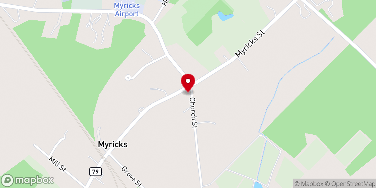 Map showing location of Myricks United Methodist Church