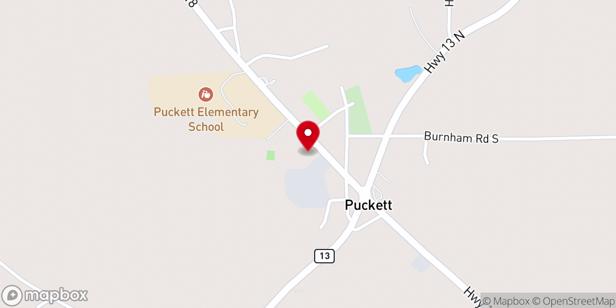Map showing location of Puckett Methodist Church