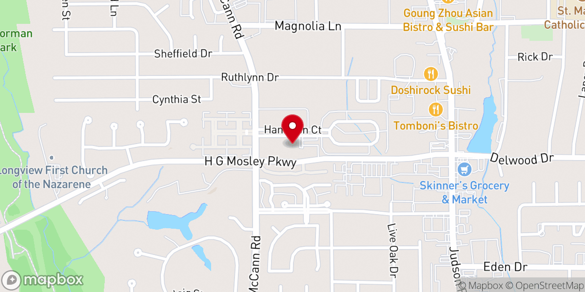 Map showing location of Longview Christian Church