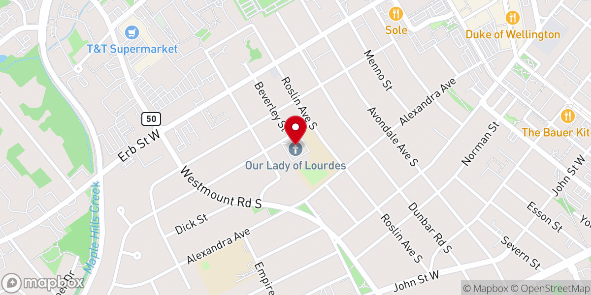Map showing location of Our Lady of Lourdes Church