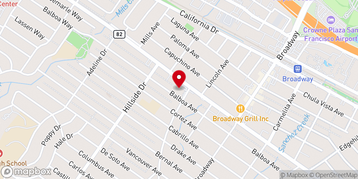 Map showing location of First Presbyterian Church of Burlingame Mandarin-Taiwanese Congregation
