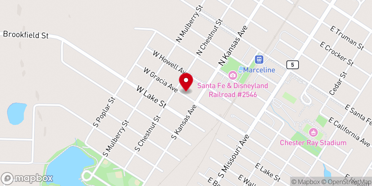 Map showing location of First Christian Church of Marceline